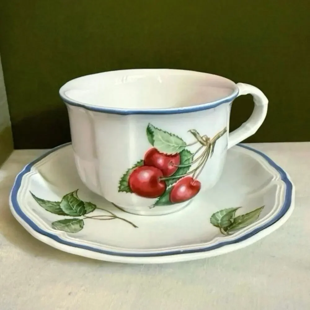 Villeroy & Boch Cottage Cup & Saucer • Cherry Motif • Germany